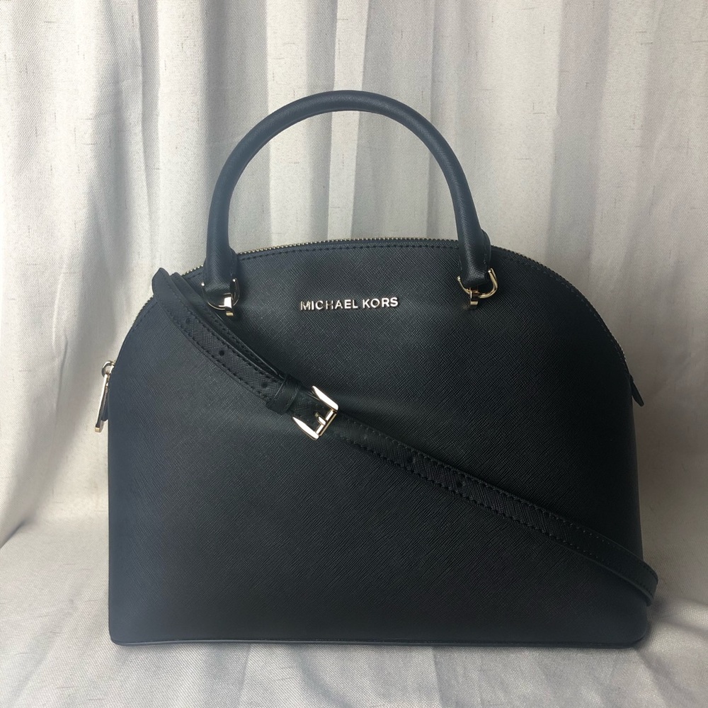 MK "Emmy" Black Leather LG Dome Satchel NWT